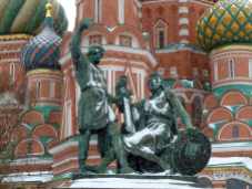 Bronze statue of ancient soldiers before St. Basil's Church, Red Square